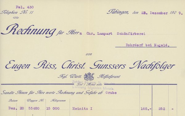 Eugen Riss Rechnung 1909