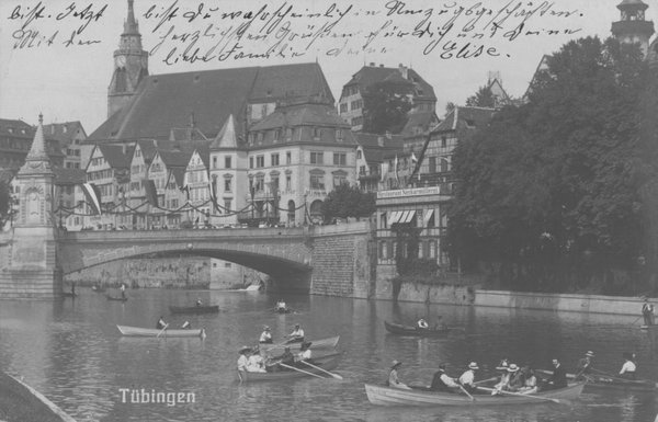 Sonntagsvergnügen Boot fahren auf dem Neckar in Tübingen