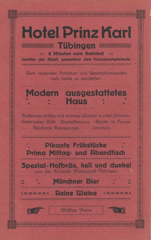Hotel Prinz Karl Tübingen 1919