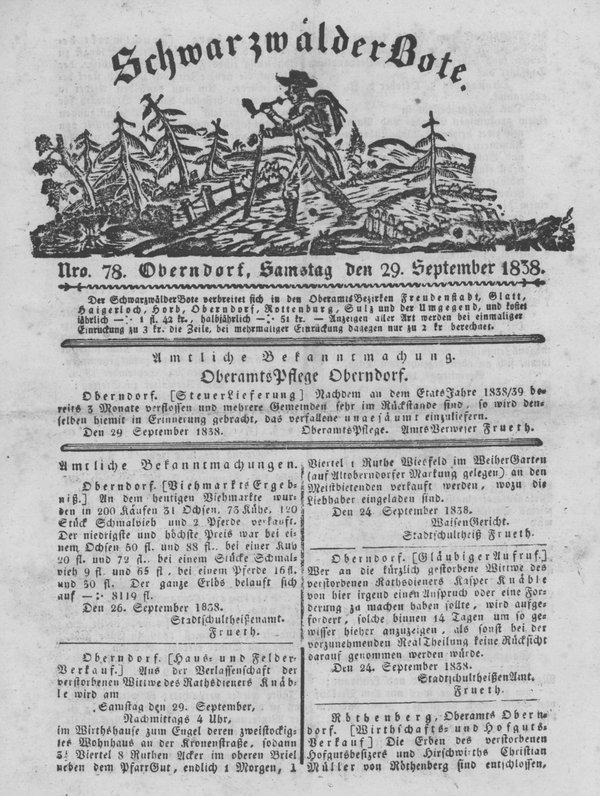Schwarzwälder Bote 29. September 1838