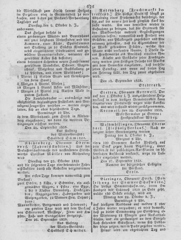 Schwarzwälder Bote Ausgabe vom 29. September 1838