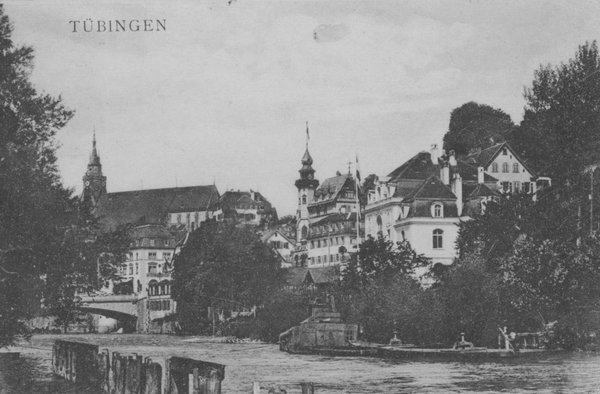 Baggerarbeiten auf dem Neckar bei Tübingen